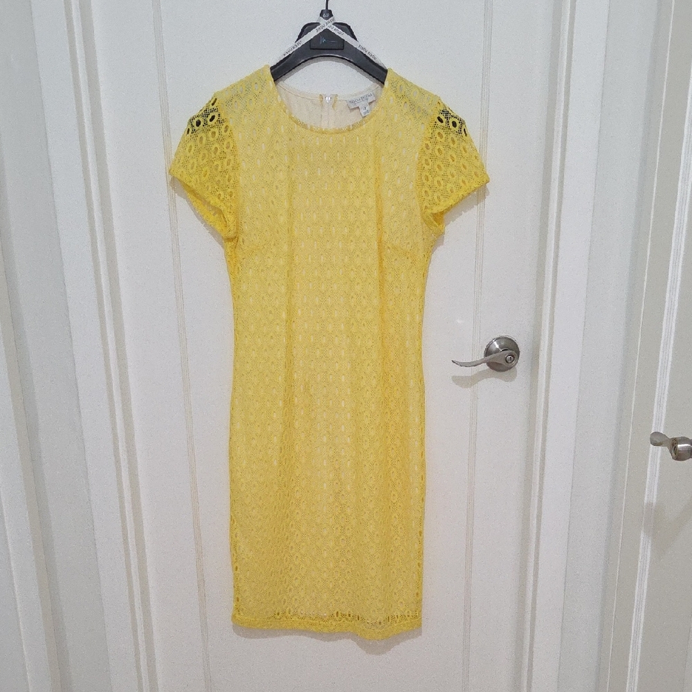 Bisou Bisou Yellow Lace Midi Dress